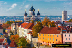 Toompea hill with tower Pikk Hermann and Russian Orthodox Alexander Nevsky Cathedral, view from the tower of St. Olaf church, Tallinn, Estonia