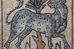 Ancient well preserved Byzantine mosaic depicting a leopard or cheetah and a tree. Qsar, Cyrenaica, Libya