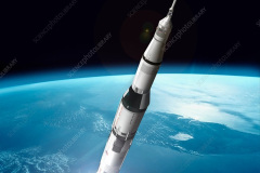 Saturn V rocket launch, illustration. The Saturn V launch vehicle was used by NASA to launch the Apollo missions to the Moon, and later the Skylab missions. Five F-1 engines were used in the first stage of the Saturn V rockets during take-off. These engines burnt  liquid oxygen (LOX) and rocket fuel (RP-1) for less than three minutes, lifting the 3000-tonne rocket to an altitude of 68 kilometres. J-2 engines were used  to power the second and third stages. The bulk of the launch vehicle housed tanks of rocket propellant, liquid hydrogen and liquid oxygen oxidizer to fuel the engines. The 100 metre-tall Saturn V was a disposable design, each rocket being used only once.