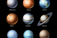 Vector illustration of realistic collection planets of solar system. Astronomy background