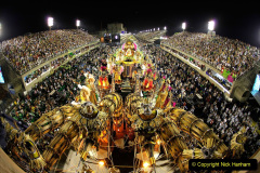 Revellers attend to XXXXXXXX Samba School parade during Rio de Janeiro's carnival on Marques de Sapucai Sambodromo.