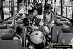 Young Brazilian people dance samba and play drums in a public bus on the street of Rio de Janeiro, Brazil, 9 February 2002.