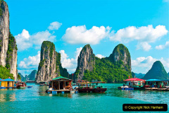 Floating village and rock islands in Halong Bay, Vietnam, Southeast Asia