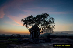 Sunset at the famous and ancient temple complex Hemakuta hill in Hampi, Karnataka, India. Unesco World Heritage Site