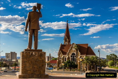 First Namibian President monument and Luteran Christ Church in the center of Windhoek, Namibia